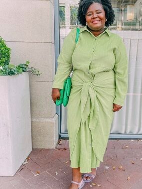 Nasty Gal Lime Green Button-Front Wrap Tie Midi Dress